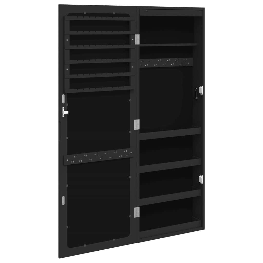 Armadio Portagioie a Specchio con Luci LED a Parete Nero - homemem39