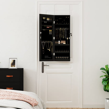 Armadio Portagioie a Specchio con Luci LED a Parete Nero | homemem39