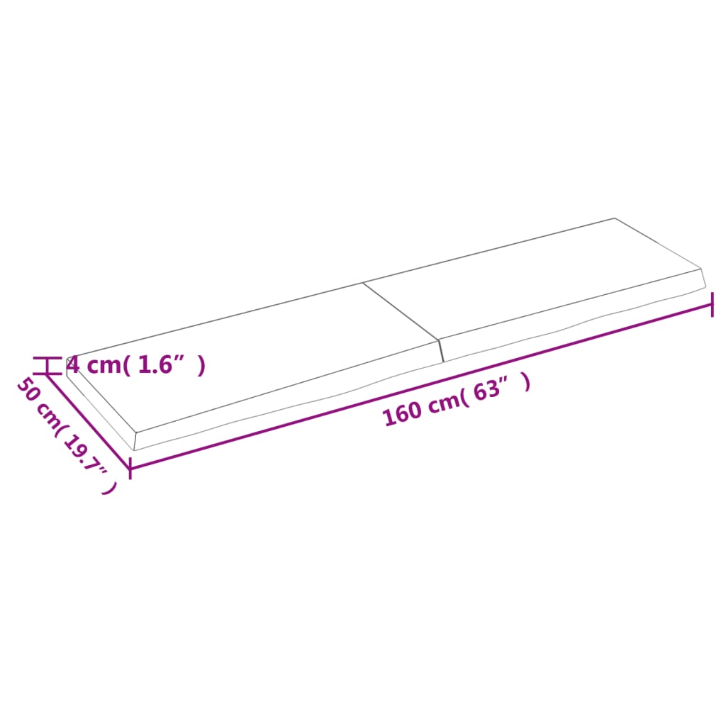 Ripiano a Parete 160x50x(2-4) cm Massello Rovere Non Trattato - homemem39