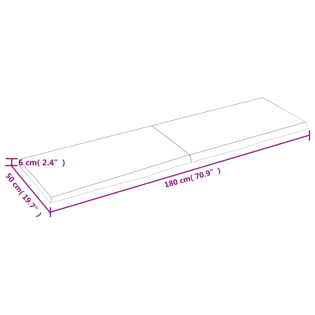 Ripiano Muro Marrone 180x50x(2-6) cm Massello Rovere Trattato - homemem39