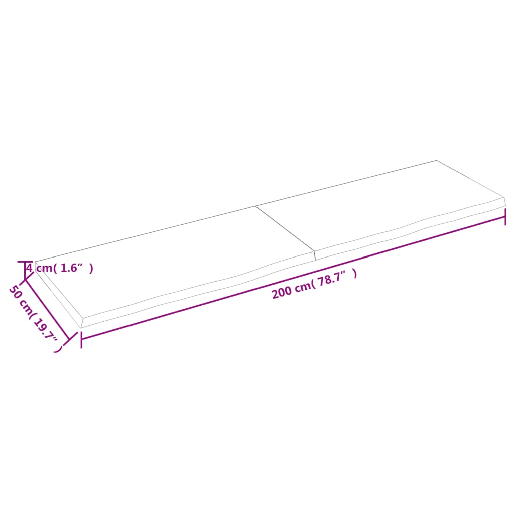 Ripiano Muro Marrone 200x50x(2-4) cm Massello Rovere Trattato - homemem39