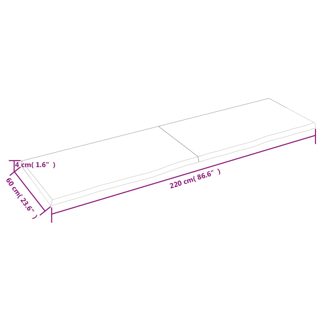 Ripiano Muro Marrone 220x60x(2-4) cm Massello Rovere Trattato - homemem39