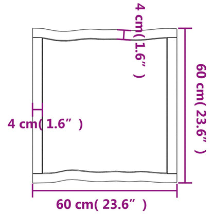 Piano per Tavolo 60x60x(2-4) cm Rovere Non Trattato Bordi Vivi - homemem39