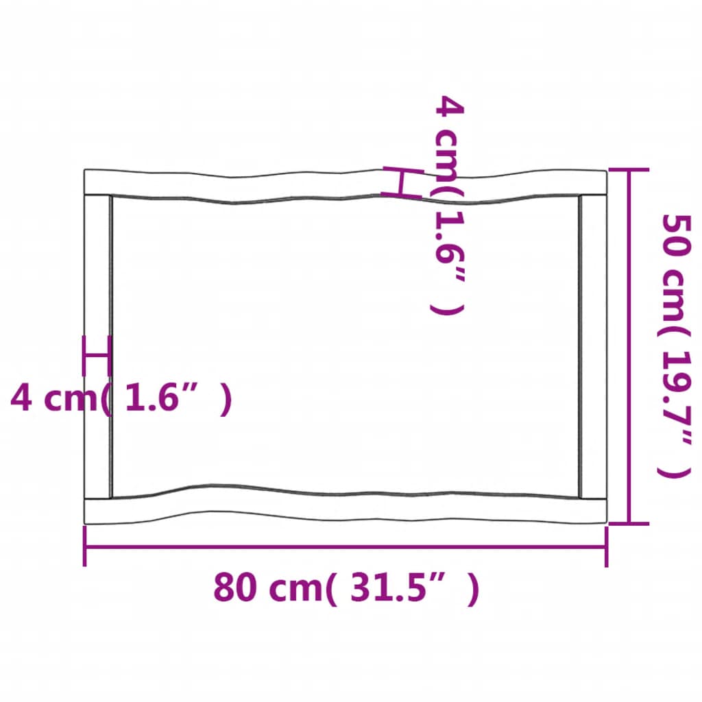 Piano per Tavolo 80x50x(2-4) cm Rovere Non Trattato Bordi Vivi - homemem39