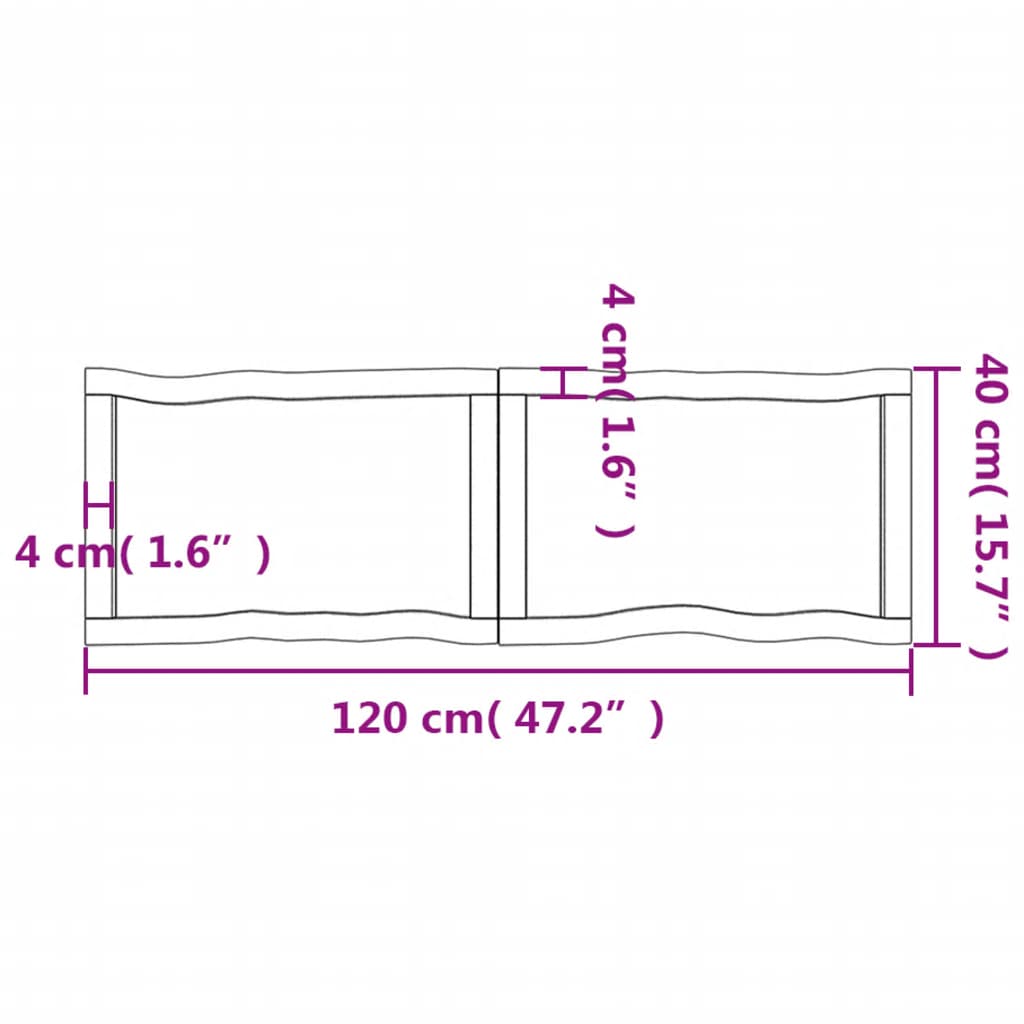 Piano per Tavolo 120x40x(2-6) cm Rovere Non Trattato Bordi Vivi - homemem39