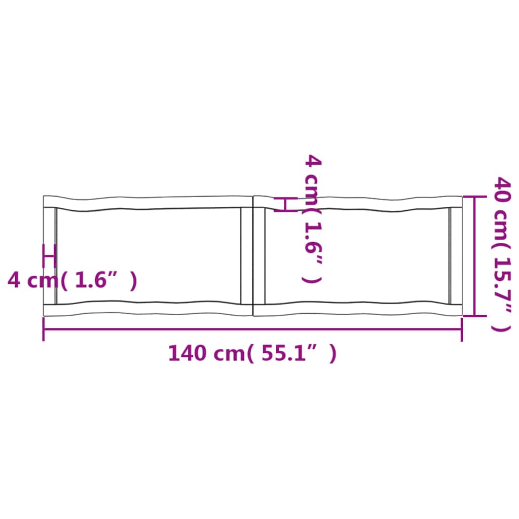 Piano per Tavolo 140x40x(2-4) cm Rovere Non Trattato Bordi Vivi - homemem39