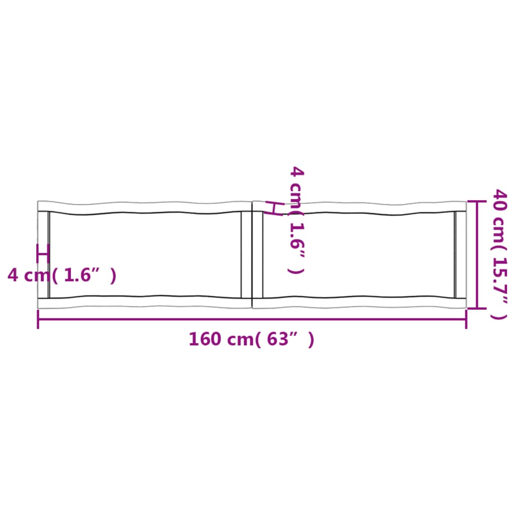 Piano per Tavolo 160x40x(2-4) cm Rovere Non Trattato Bordi Vivi - homemem39