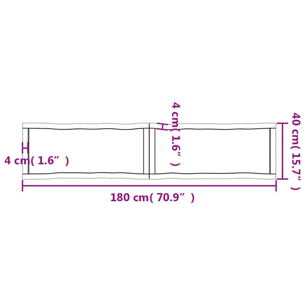 Piano per Tavolo 180x40x(2-4) cm Rovere Non Trattato Bordi Vivi - homemem39