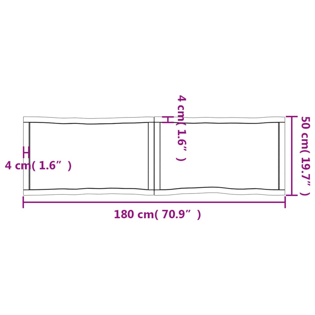 Piano per Tavolo 180x50x(2-4) cm Rovere Non Trattato Bordi Vivi - homemem39