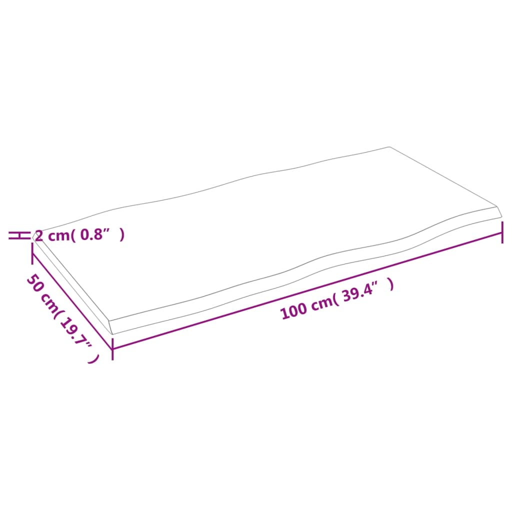 Piano Tavolo Marrone Chiaro 100x50x2 cm in Rovere Non Trattato | homemem39