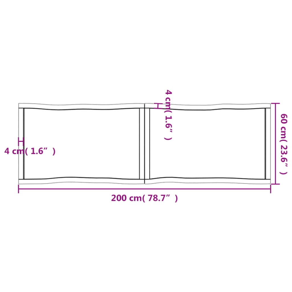 Piano Tavolo Marrone Chiaro 200x60x(2-4) cm Rovere Non Trattato - homemem39