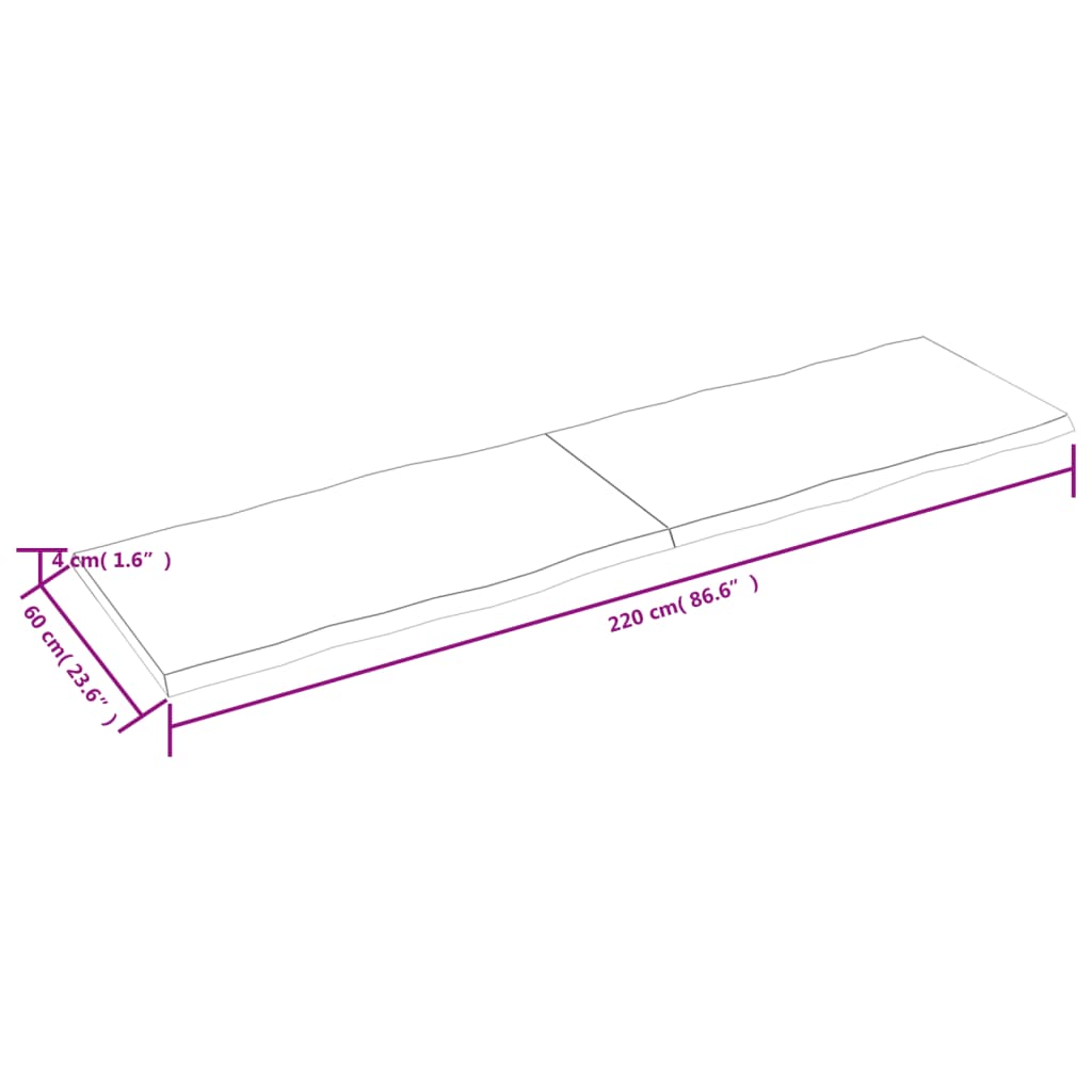 Piano Tavolo Marrone Chiaro 220x60x(2-4) cm Rovere Non Trattato - homemem39