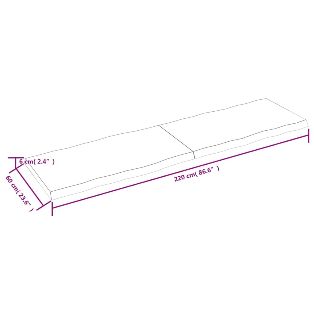 Piano Tavolo Marrone Chiaro 220x60x(2-6) cm Rovere Non Trattato - homemem39