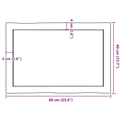 Piano Tavolo Marrone Scuro 60x40x(2-6)cm in Rovere Non Trattato