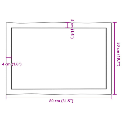 Piano Tavolo Marrone Scuro 80x50x(2-4)cm in Rovere Non Trattato
