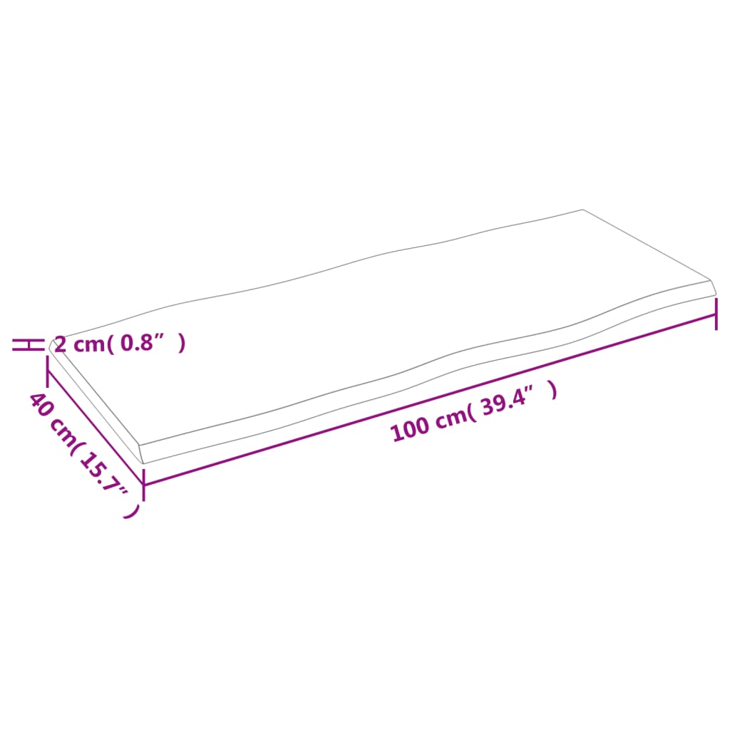 Piano Tavolo Marrone Scuro 100x40x2 cm in Rovere Non Trattato - homemem39