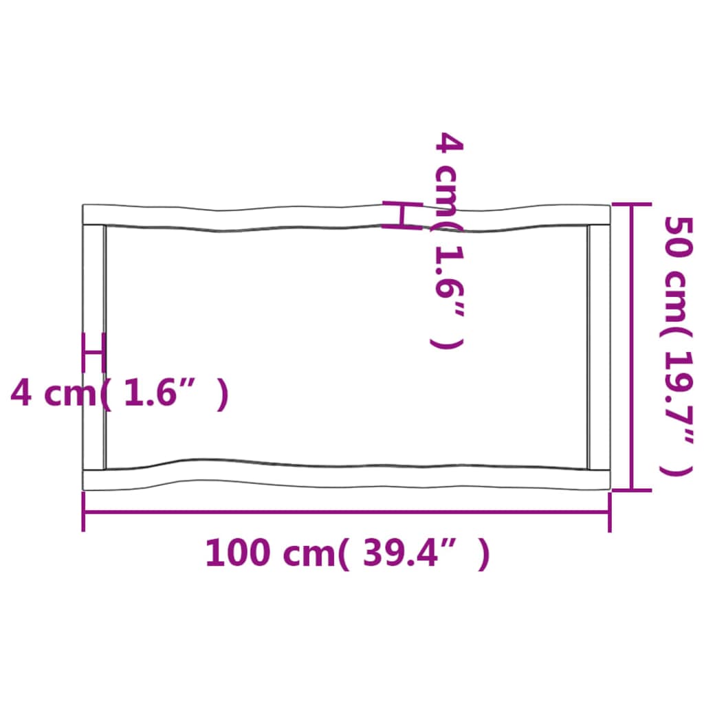 Piano Tavolo Marrone Scuro 100x50x(2-4)cm Rovere Non Trattato - homemem39