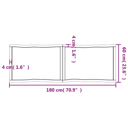 Piano Tavolo Marrone Scuro 180x60x(2-6)cm Rovere Non Trattato - homemem39