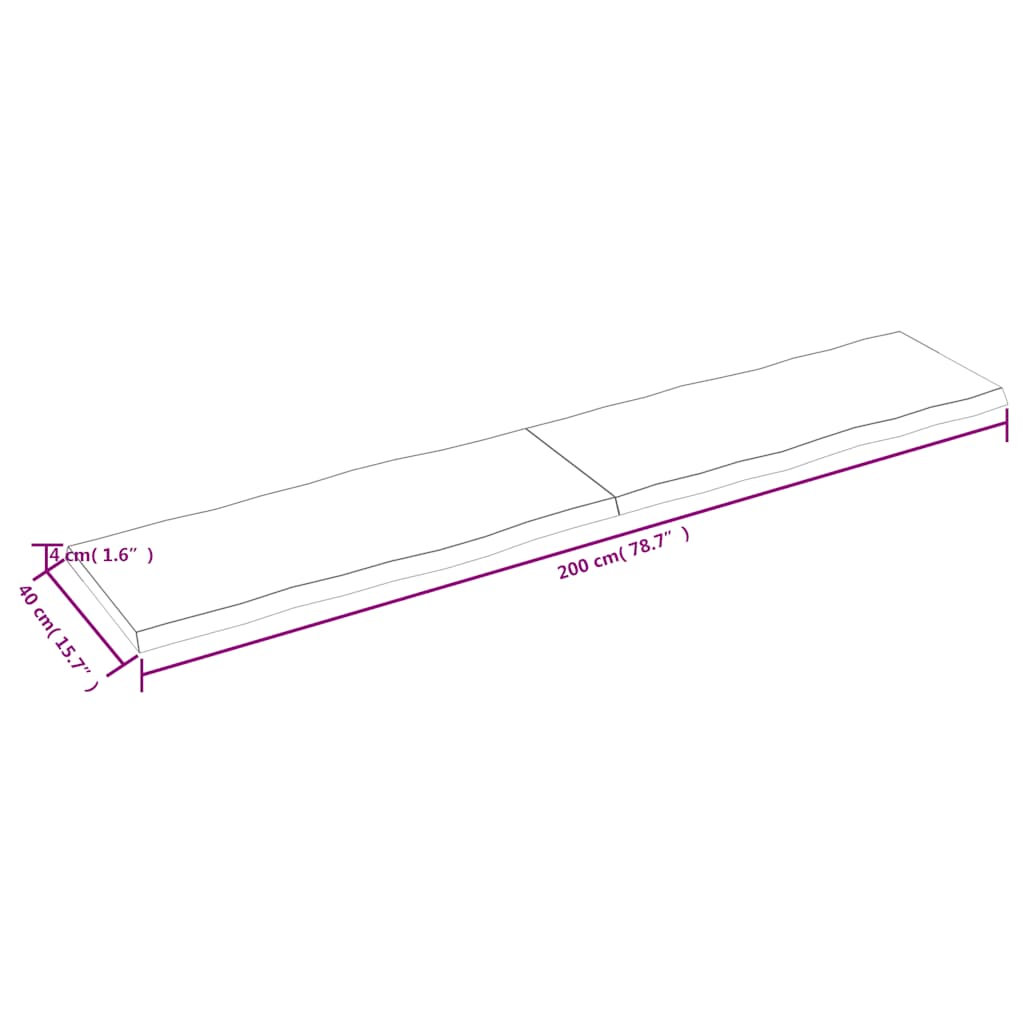 Piano Tavolo Marrone Scuro 200x40x(2-4)cm Rovere Non Trattato - homemem39