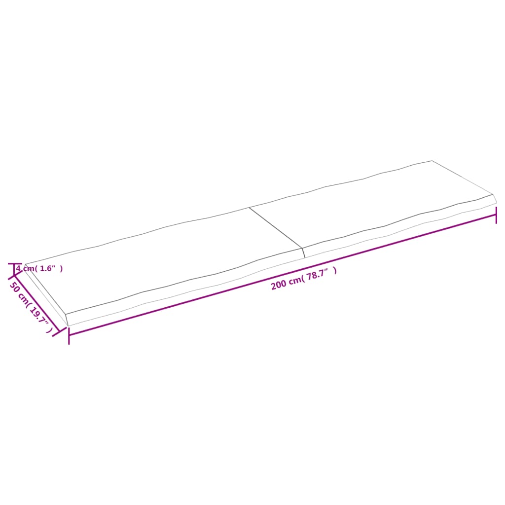 Piano Tavolo Marrone Scuro 200x50x(2-4)cm Rovere Non Trattato - homemem39