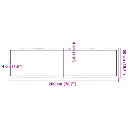 Piano Tavolo Marrone Scuro 200x50x(2-4)cm Rovere Non Trattato - homemem39