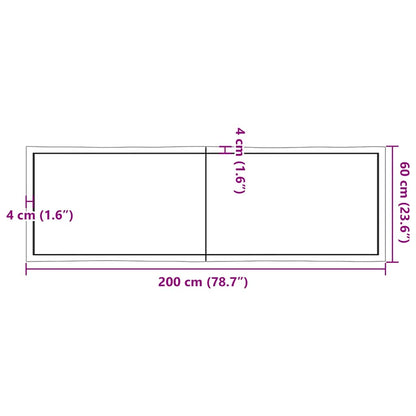 Piano Tavolo Marrone Scuro 200x60x(2-4) cm Rovere Non Trattato - homemem39
