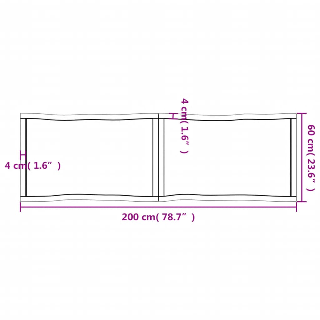 Piano Tavolo Marrone Scuro 200x60x(2-4) cm Rovere Non Trattato - homemem39