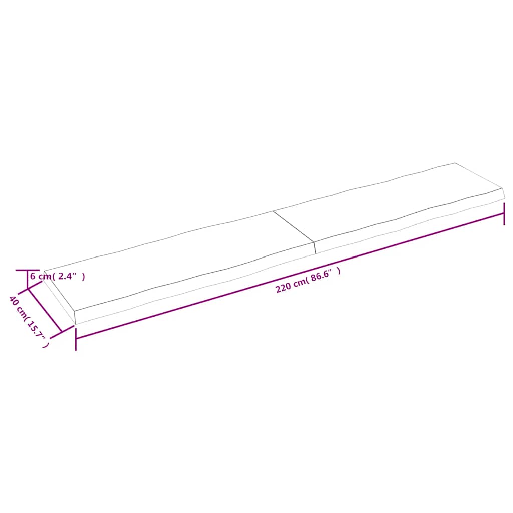Piano Tavolo Marrone Scuro 220x40x(2-6)cm Rovere Non Trattato | homemem39