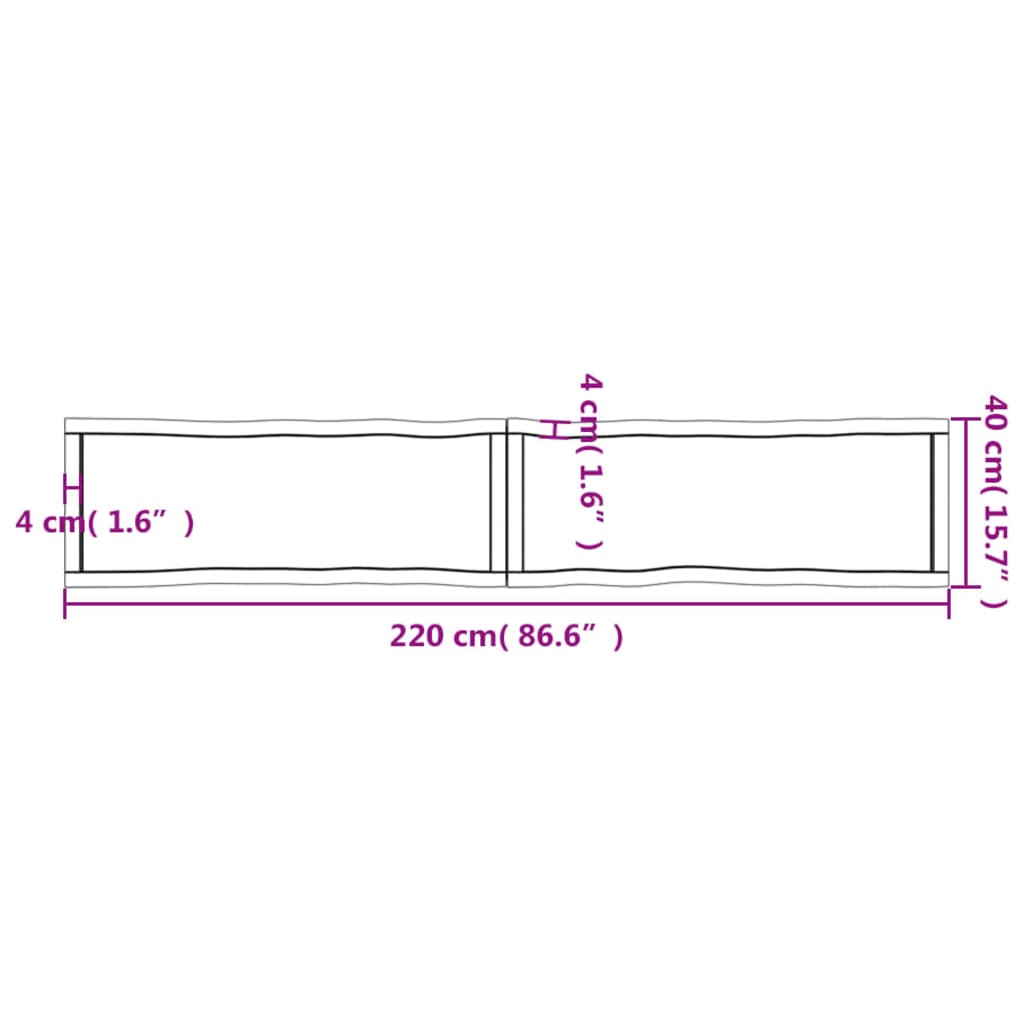 Piano Tavolo Marrone Scuro 220x40x(2-6)cm Rovere Non Trattato - homemem39