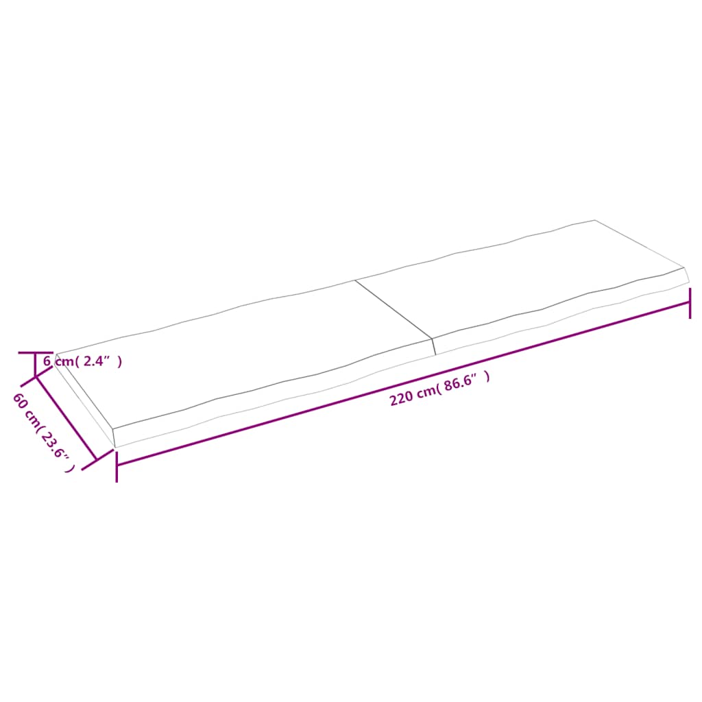 Piano Tavolo Marrone Scuro 220x60x(2-6)cm Rovere Non Trattato - homemem39