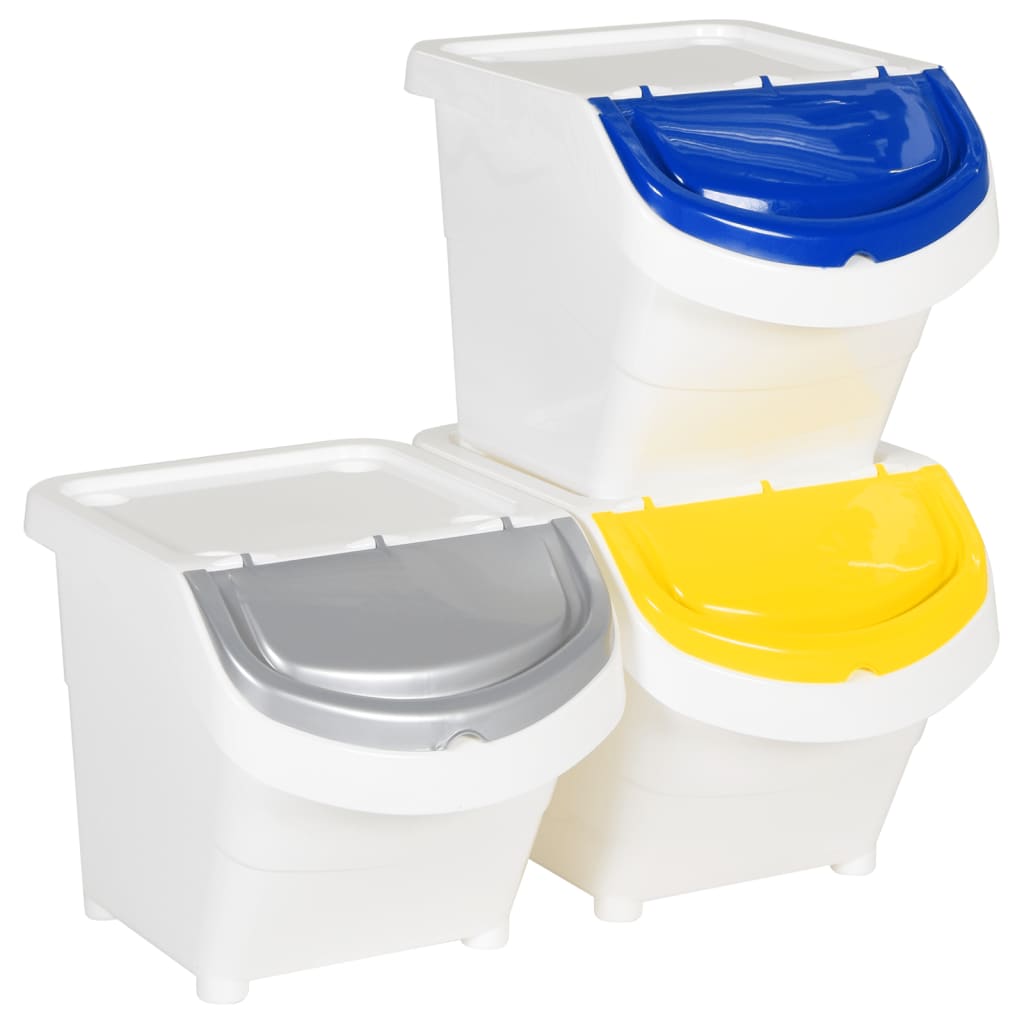 Cestini per Rifiuti Impilabili con Coperchi 3pz Bianchi PP 78 L | homemem39