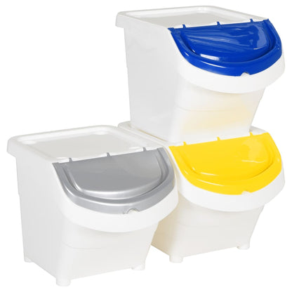 Cestini per Rifiuti Impilabili con Coperchi 3pz Bianchi PP 78 L | homemem39