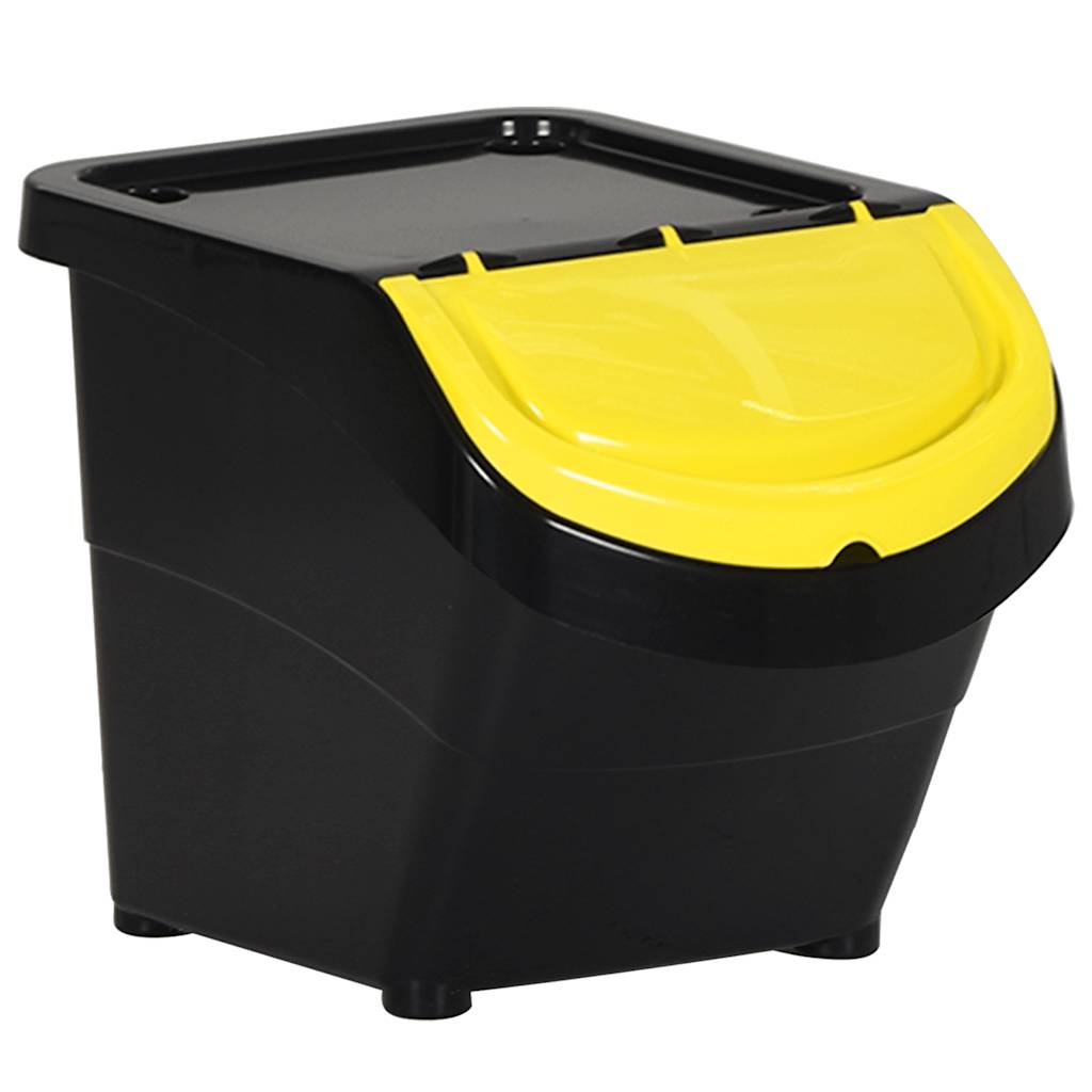 Cestini per Rifiuti Impilabili con Coperchi 3pz Neri in PP 78 L | homemem39
