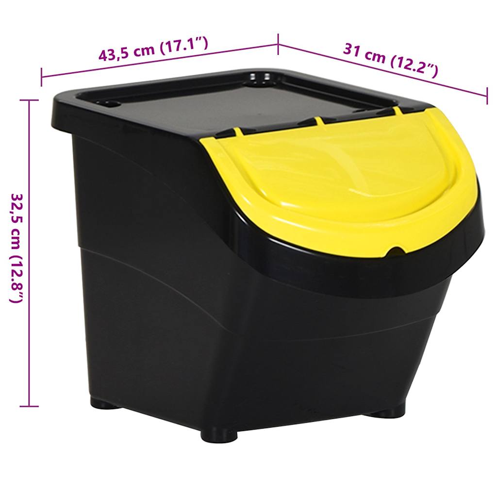 Cestini per Rifiuti Impilabili con Coperchi 3pz Neri in PP 78 L | homemem39