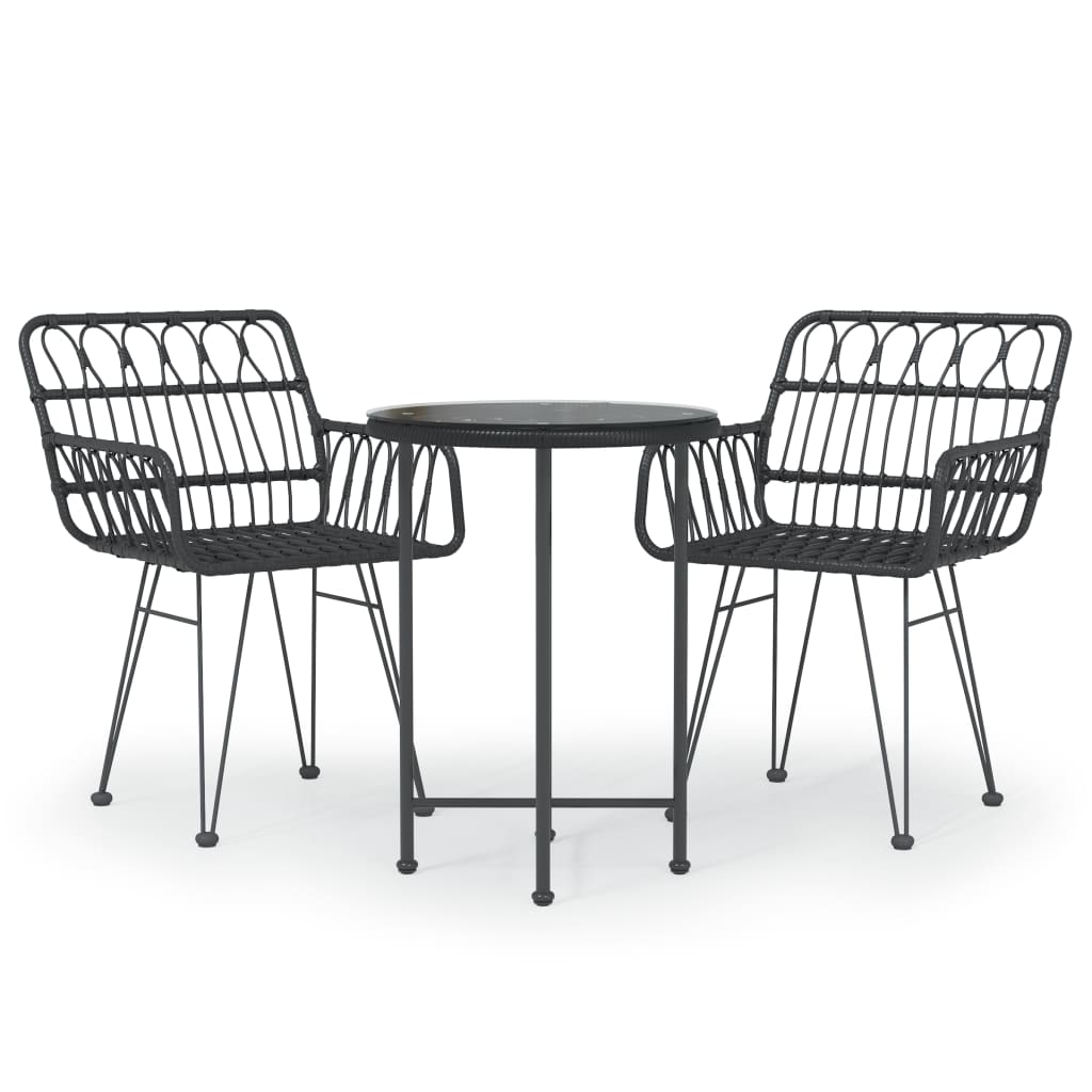 Set da Pranzo da Giardino 3 pz Nero in Polyrattan | homemem39