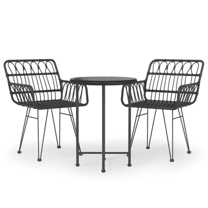 Set da Pranzo da Giardino 3 pz Nero in Polyrattan | homemem39