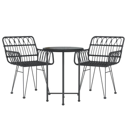 Set da Pranzo da Giardino 3 pz Nero in Polyrattan | homemem39