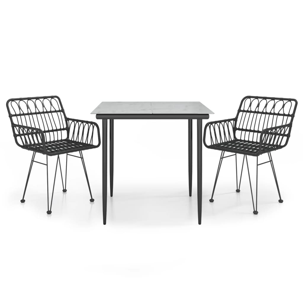 Set da Pranzo da Giardino 3 pz Nero in Polyrattan | homemem39