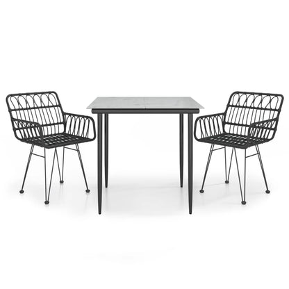 Set da Pranzo da Giardino 3 pz Nero in Polyrattan | homemem39