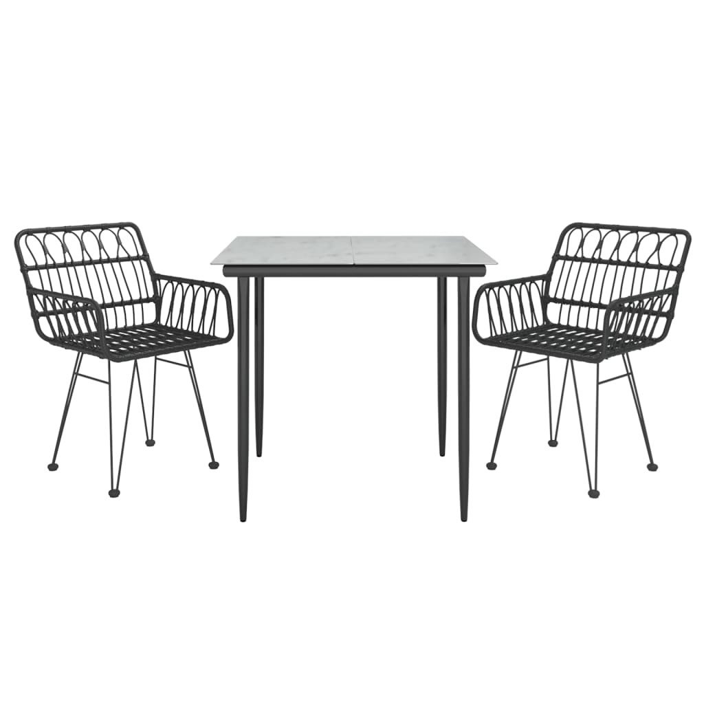 Set da Pranzo da Giardino 3 pz Nero in Polyrattan | homemem39
