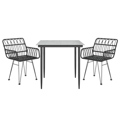 Set da Pranzo da Giardino 3 pz Nero in Polyrattan - homemem39