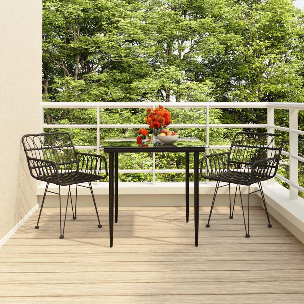 Set da Pranzo da Giardino 3 pz Nero in Polyrattan - homemem39