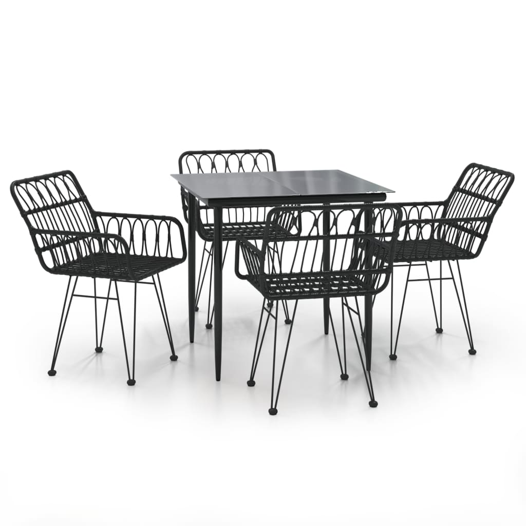 Set da Pranzo da Giardino 5 pz Nero in Polyrattan - homemem39