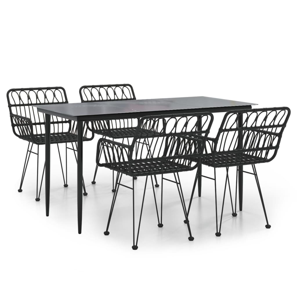 Set da Pranzo da Giardino 5 pz Nero in Polyrattan - homemem39