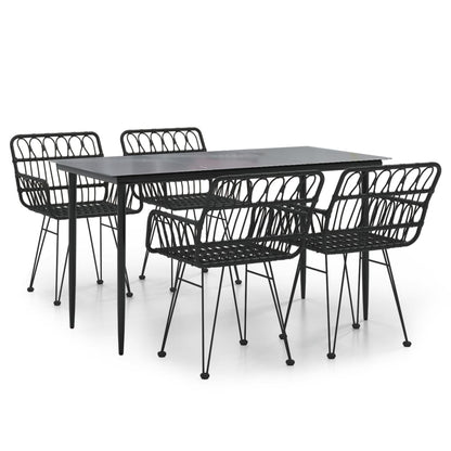 Set da Pranzo da Giardino 5 pz Nero in Polyrattan - homemem39
