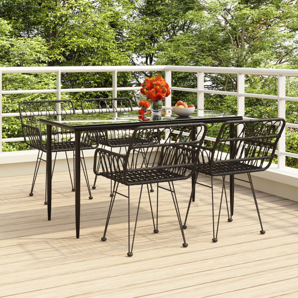 Set da Pranzo da Giardino 5 pz Nero in Polyrattan - homemem39