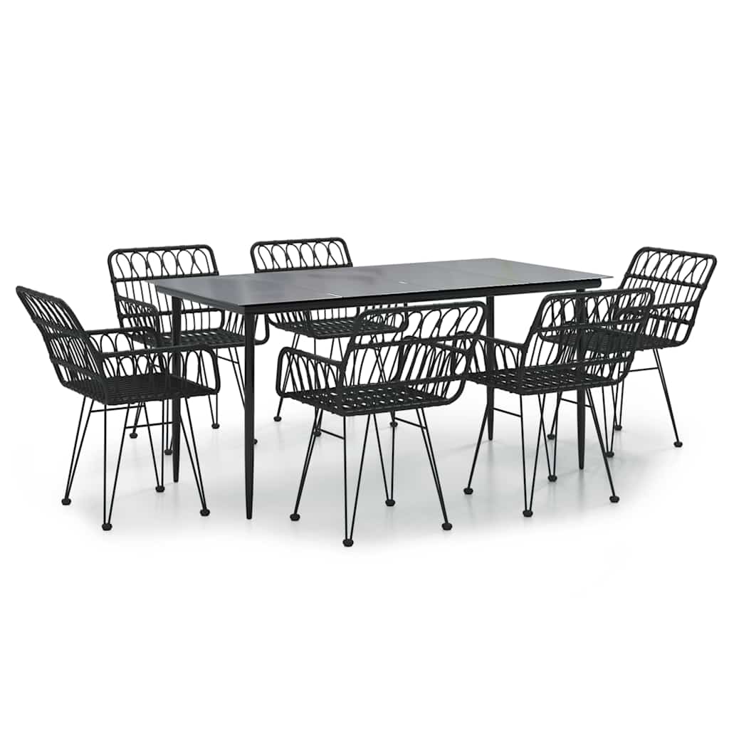 Set da Pranzo da Giardino 7 pz Nero in Polyrattan | homemem39
