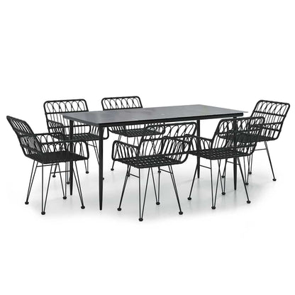 Set da Pranzo da Giardino 7 pz Nero in Polyrattan | homemem39