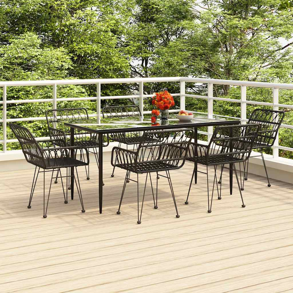 Set da Pranzo da Giardino 7 pz Nero in Polyrattan | homemem39