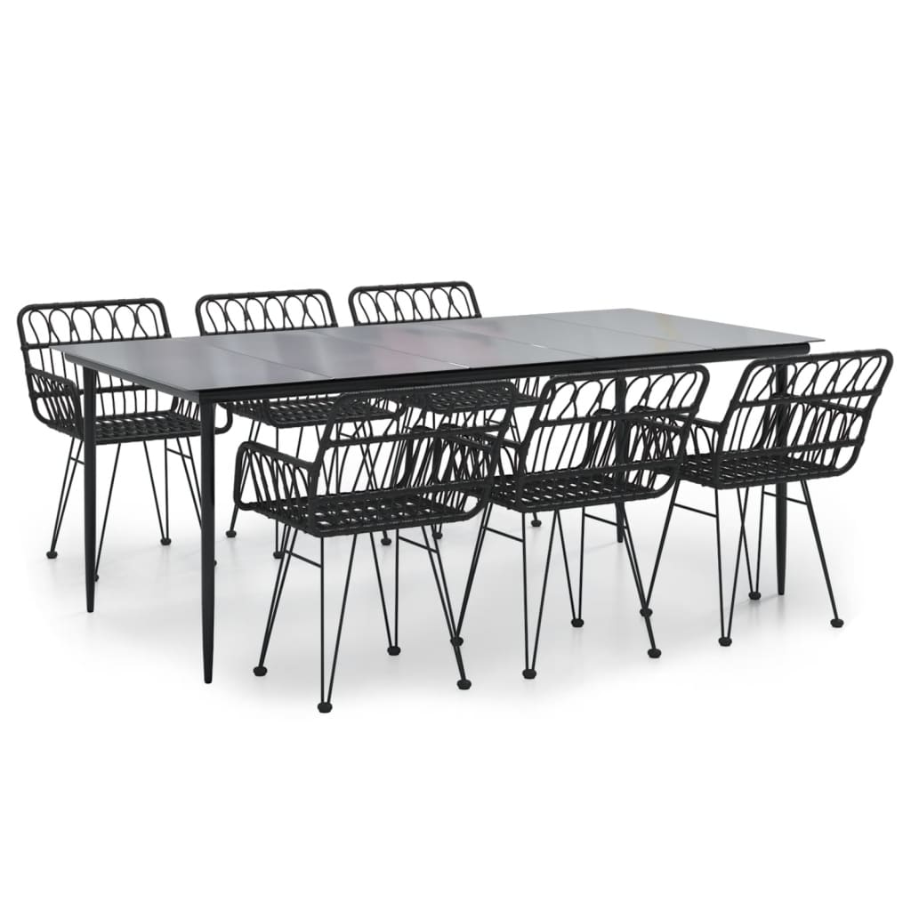 Set da Pranzo da Giardino 7 pz Nero in Polyrattan - homemem39
